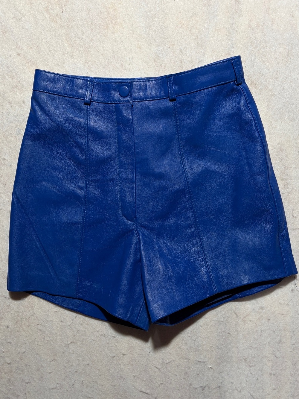 Vintage Sanzzini Cobalt Blue Genuine Leather High Waisted Hot Shorts Size 6